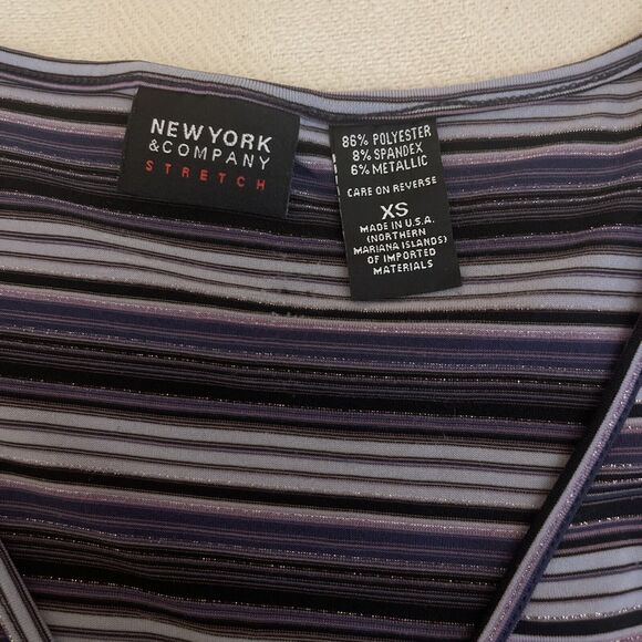 New York & Co. Women’s  Blouse. Purple/striped Metallic. XS.  Made In USA - Picture 6 of 9